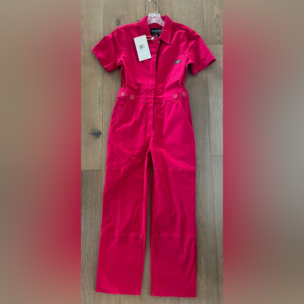 Wildfang Hot Pink Short-Sleeve Jumpsuit